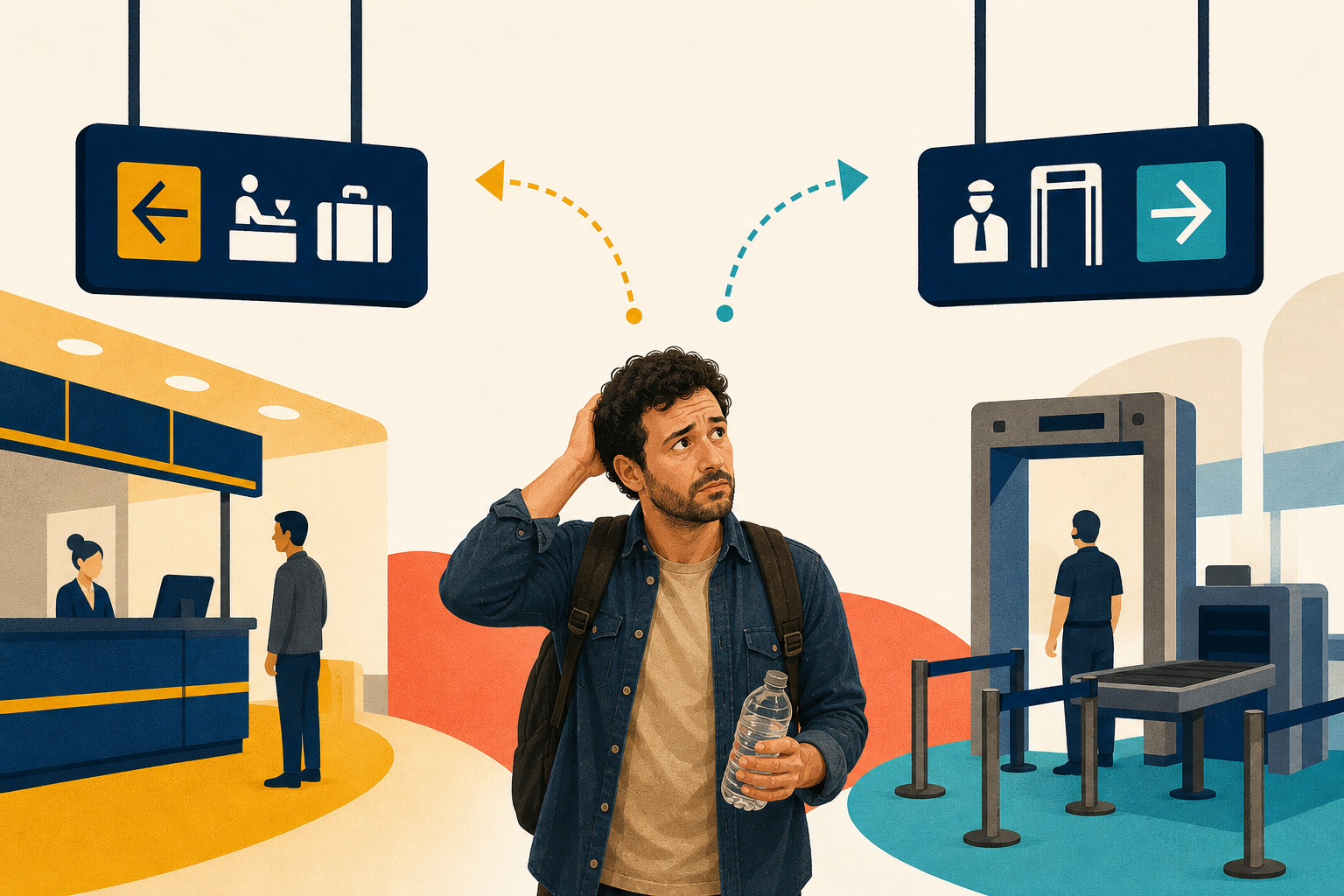 Pessoa com dúvidas ao chegar ao aeroporto
